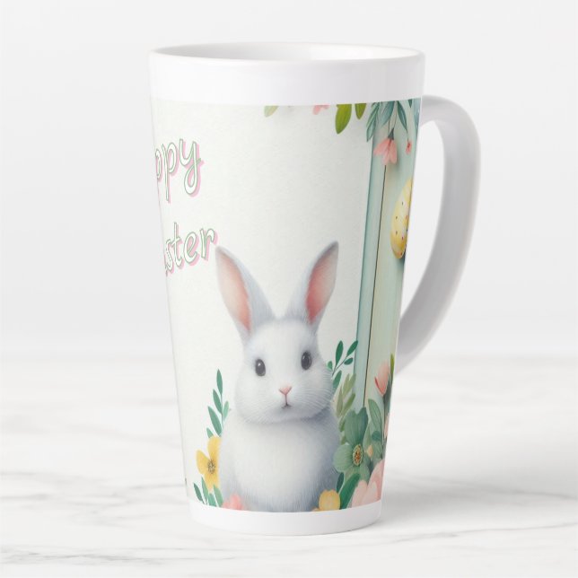 Cute, floral happy Easter bunny Latte Mug (Right Angle)