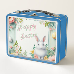 Cute, floral happy Easter bunny Metal Lunch Box