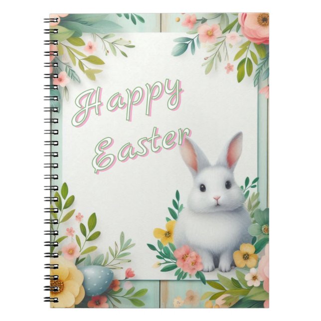 Cute, floral happy Easter bunny Notebook (Front)