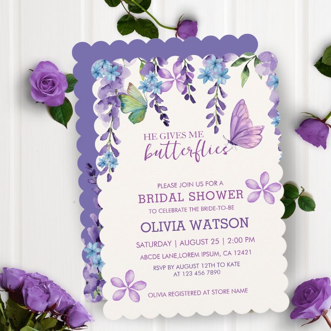 Cute Floral He Gives Me Butterflies Bridal Shower Invitation (Creator Uploaded)