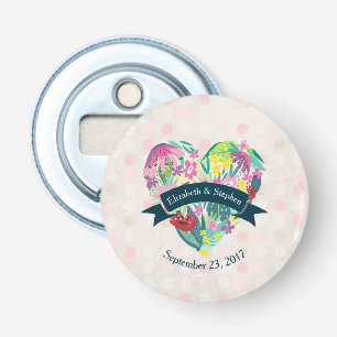 Cute Floral Heart with Tropical Flowers Wedding Bottle Opener
