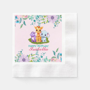 Cute Floral Hippo safari jungle Animals Birthday Napkin