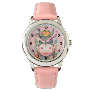 Cute Floral Hippopotamus Kids Watch