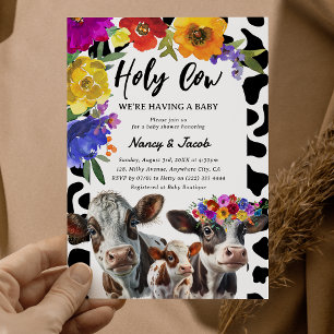 Cute Floral 'Holy Cow' Couple Baby Shower Invitation