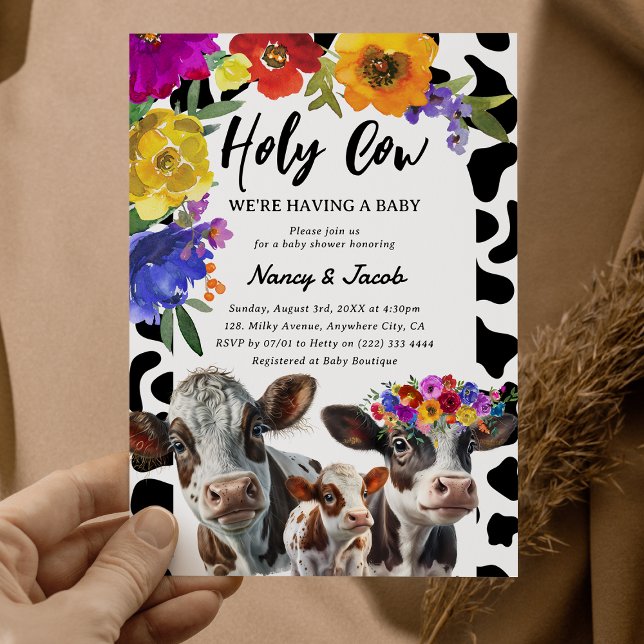 Cute Floral 'Holy Cow' Couple Baby Shower  Invitation (Creator Uploaded)