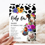 Cute Floral 'Holy Cow' ONE 1st Birthday Party Invitation<br><div class="desc">Cute Floral 'Holy Cow' 1st Birthday Party Invitation. Celebrate your little one turning ONE! with this adorable birthday invite. Design features a cow print background, two cows decorated with bright and bold colourful watercolor florals, a white arch with an elegant template that is easy to customise with your own event...</div>