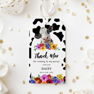 Cute Floral 'Holy Cow' Thank Moo Birthday Favour Gift Tags