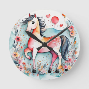 Cute floral horse round clock