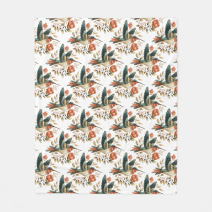 Cute Floral Hummingbird  Fleece Blanket