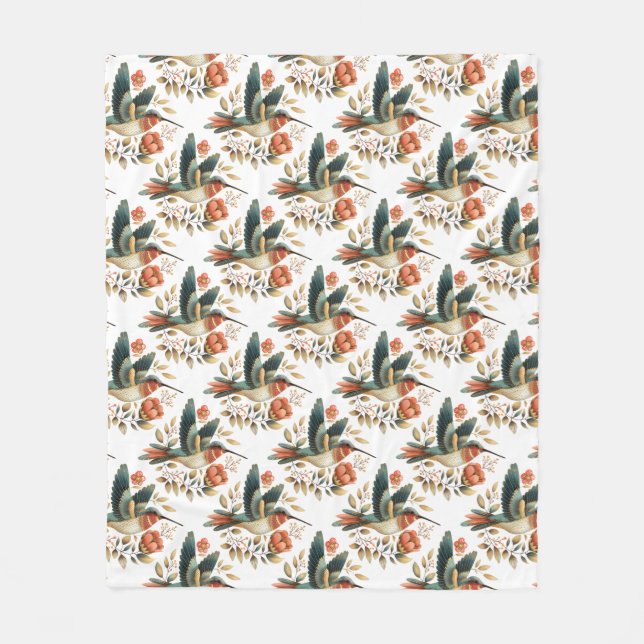 Cute Floral Hummingbird  Fleece Blanket (Front)