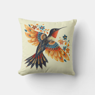 Cute Floral Hummingbird Throw Pillow