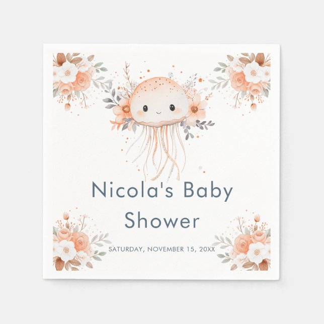 Cute Floral Jellyfish Baby Shower Napkin (Front)