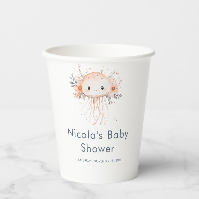 Cute Floral Jellyfish Baby Shower Paper Cups (Front)