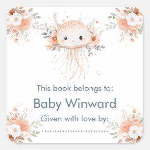 Cute Floral Jellyfish Baby Shower Square Sticker