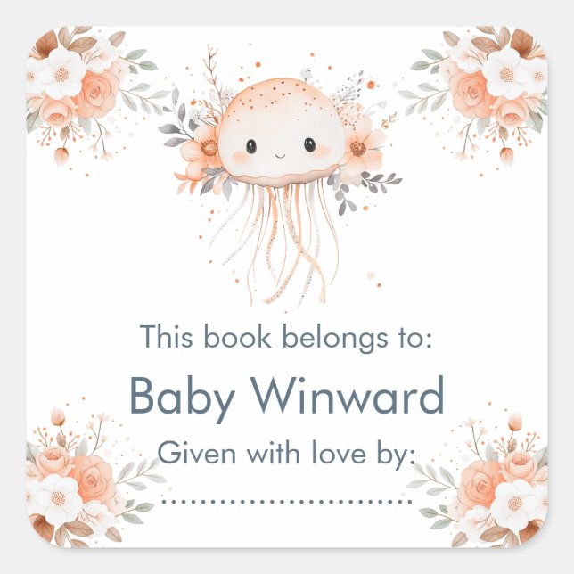 Cute Floral Jellyfish Baby Shower  Square Sticker (Front)