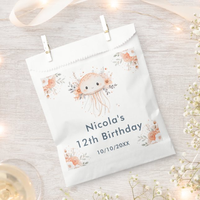 Cute Floral Jellyfish Birthday Party Favour Bag (Clipped)