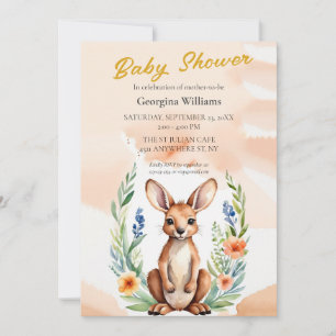 Cute Floral Kangaroo Baby Shower Invitation
