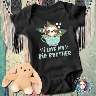 Cute Floral Kawaii Racoon I Love My Big Brother Baby Bodysuit