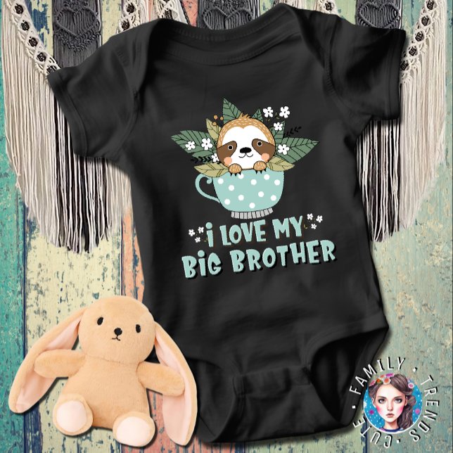 Cute Floral Kawaii Racoon I Love My Big Brother Baby Bodysuit (Creator Uploaded)