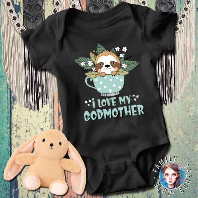 Cute Floral Kawaii Racoon I Love My Godmother Baby Bodysuit (Creator Uploaded)