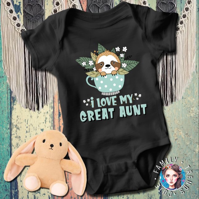 Cute Floral Kawaii Racoon I Love My Great Aunt Baby Bodysuit (Creator Uploaded)