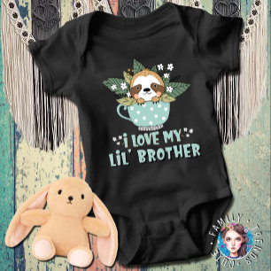 Cute Floral Kawaii Racoon I Love My Lil Brother Baby Bodysuit
