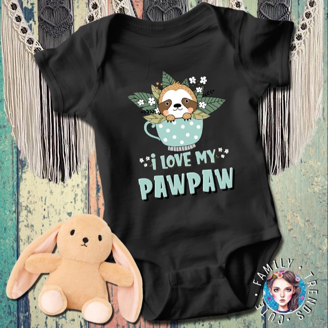 Cute Floral Kawaii Racoon I Love My Pawpaw Baby Bodysuit (Creator Uploaded)