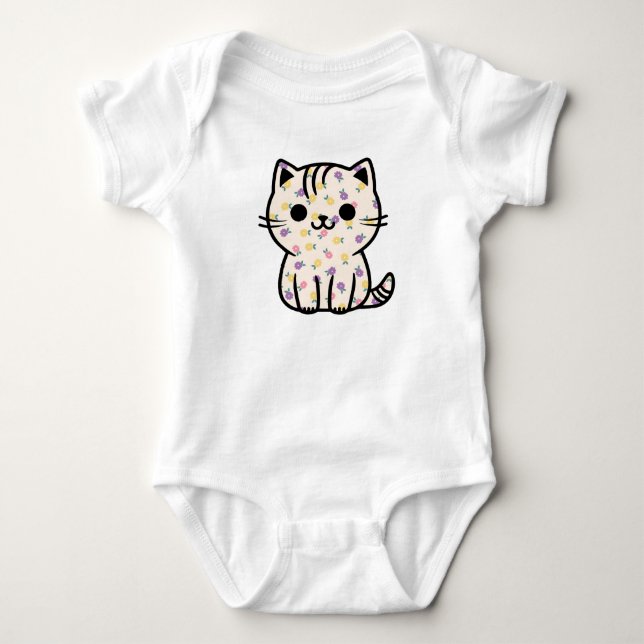 Cute floral kitty baby bodysuit (Front)