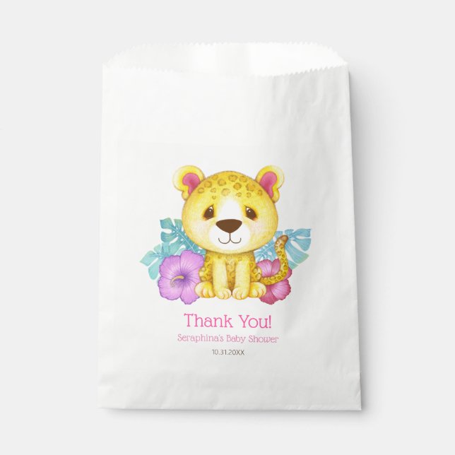 Cute Floral Leopard Baby Shower Thank You Favour Bag (Front)