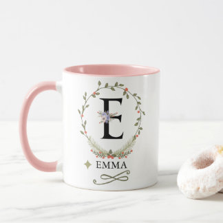 Cute Floral Letter E Monogram Mug
