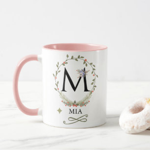 Cute Floral Letter M Monogram Mug
