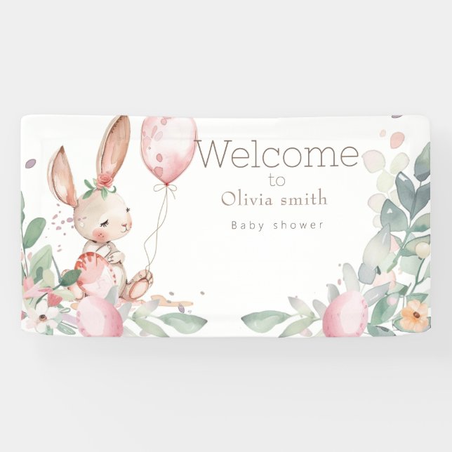 cute floral  little bunny baby shower  banner (Horizontal)