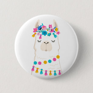 Cute Floral Llama 6 Cm Round Badge