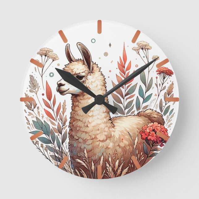 Cute Floral Llama Clock (Front)