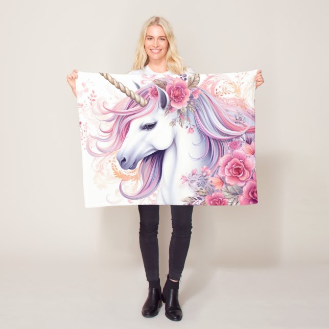 Cute Floral Magical Unicorn Fleece Blanket (In Situ)