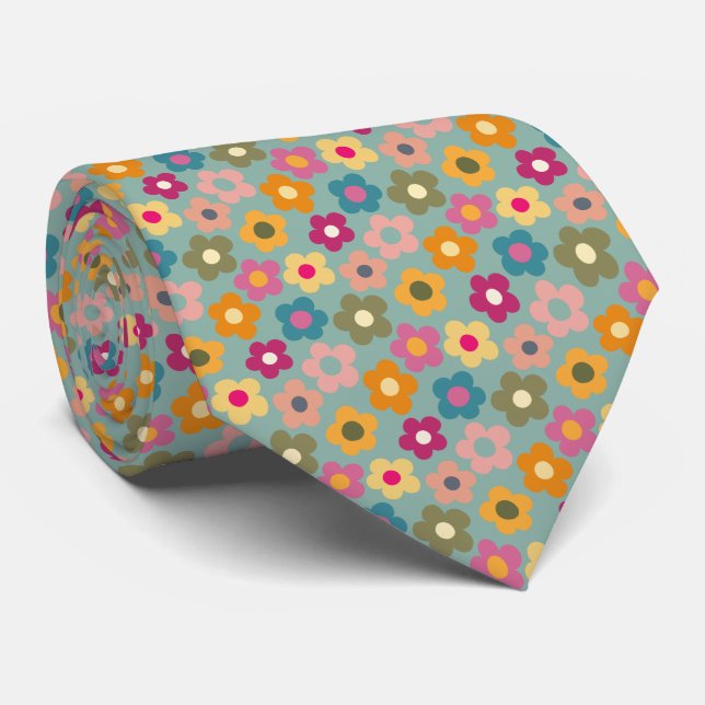 Cute Floral Meadow Pattern Neck Tie (Rolled)