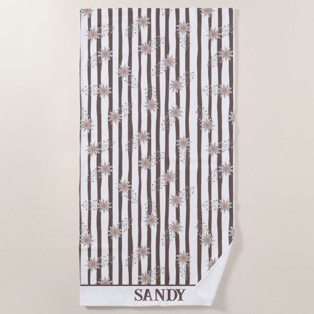 cute floral monogram name  beach towel (Front)