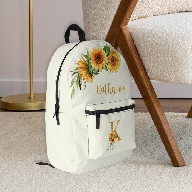 Cute floral monogram name personalised printed backpack (Creator Uploaded)
