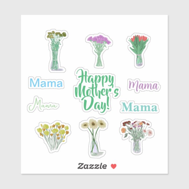 Cute Floral Mother’s Day Stickers +Mama Names (Sheet)