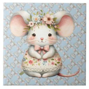 Cute Floral Mouse Dress Flower Crown Ceramic Tile
