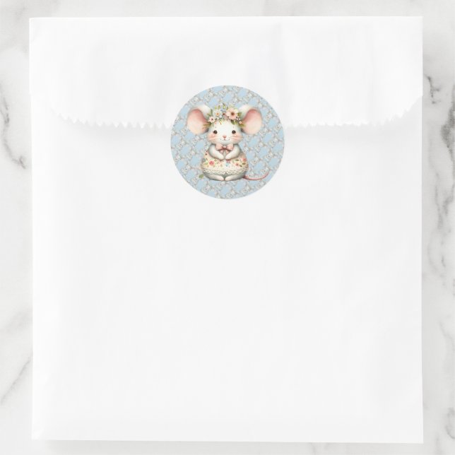 Cute Floral Mouse Dress Flower Crown Classic Round Sticker (Bag)