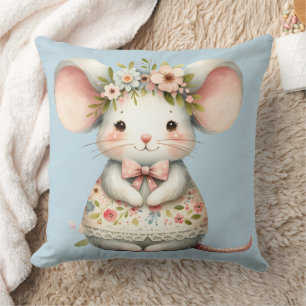 Cute Floral Mouse Dress Flower Crown Cushion