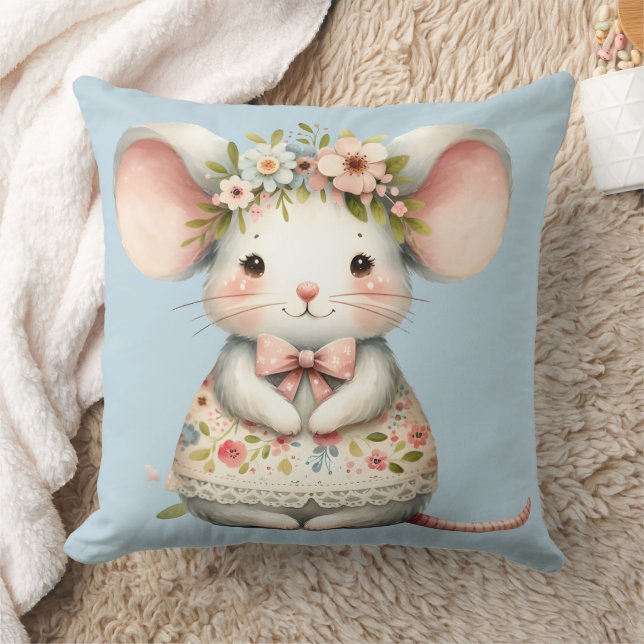 Cute Floral Mouse Dress Flower Crown Cushion (Blanket)