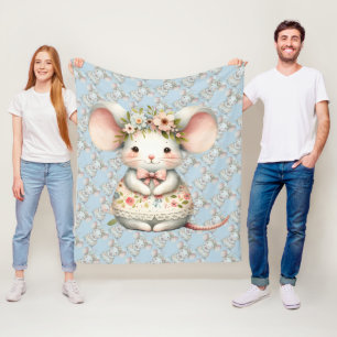Cute Floral Mouse Dress Flower Crown Fleece Blanket
