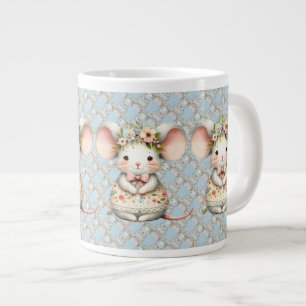 Cute Floral Mouse Dress Flower Crown Large Coffee Mug