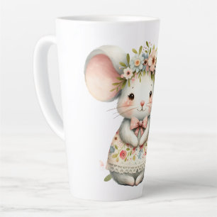 Cute Floral Mouse Dress Flower Crown Latte Mug