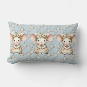 Cute Floral Mouse Dress Flower Crown Lumbar Cushion