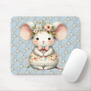 Cute Floral Mouse Dress Flower Crown Mouse Pad