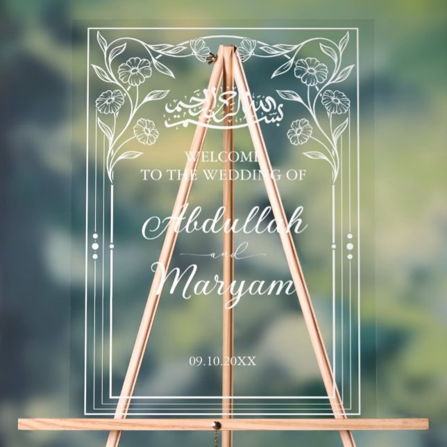 Cute Floral Muslim Islamic Wedding Welcome  Acrylic Sign (Creator Uploaded)