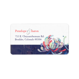 Cute Floral Navy Blue Wedding Address Label